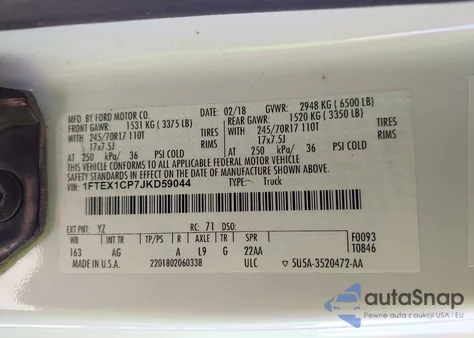 2018 Ford F-150 Xl из США, поврежденный, VIN 1FTEX1CP7JKD59044